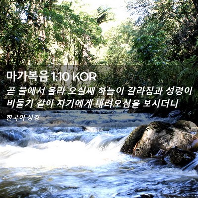Picture 02 - 마가복음 1:10 KOR - 곧 물에서 올라 오실쌔 하늘이 - Bible Verse Picture
