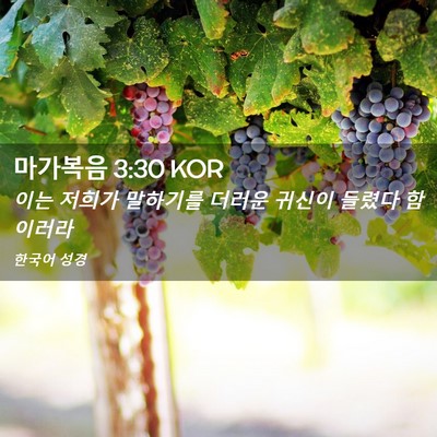 Picture 02 - 마가복음 3:30 KOR - 이는 저희가 말하기를 더러운 귀신이 - Bible Verse Picture