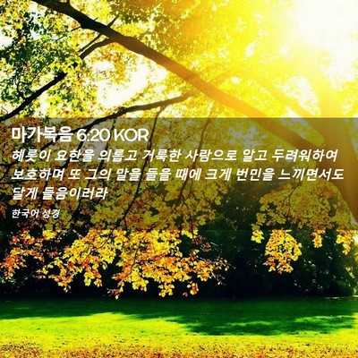 Picture 02 - 마가복음 6:20 KOR - 헤롯이 요한을 의롭고 거룩한 - Bible Verse Picture