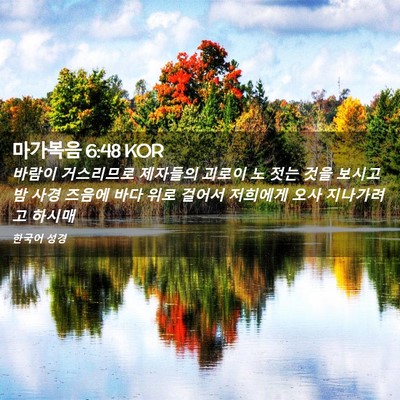 Picture 02 - 마가복음 6:48 KOR - 바람이 거스리므로 제자들의 괴로이 - Bible Verse Picture