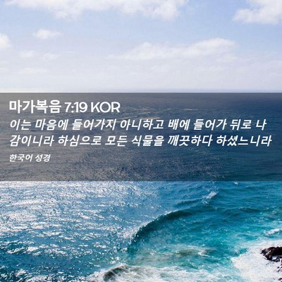 Picture 02 - 마가복음 7:19 KOR - 이는 마음에 들어가지 아니하고 배에 - Bible Verse Picture