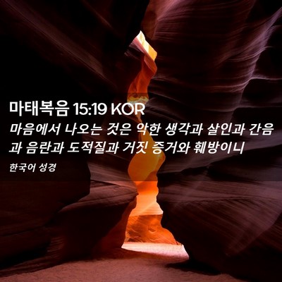 Picture 02 - 마태복음 15:19 KOR - 마음에서 나오는 것은 악한 생각과 - Bible Verse Picture