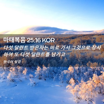 Picture 02 - 마태복음 25:16 KOR - 다섯 달란트 받은자는 바로 가서 - Bible Verse Picture