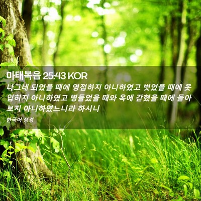 Picture 02 - 마태복음 25:43 KOR - 나그네 되었을 때에 영접하지 - Bible Verse Picture