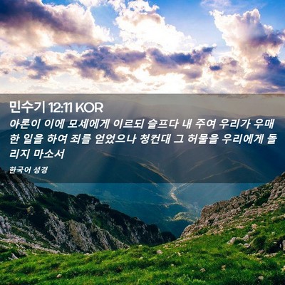 Picture 02 - 민수기 12:11 KOR - 아론이 이에 모세에게 이르되 슬프다 - Bible Verse Picture