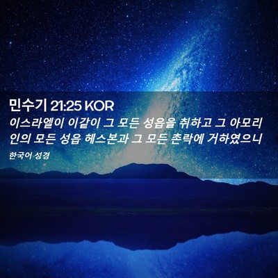Picture 02 - 민수기 21:25 KOR - 이스라엘이 이같이 그 모든 성읍을 - Bible Verse Picture