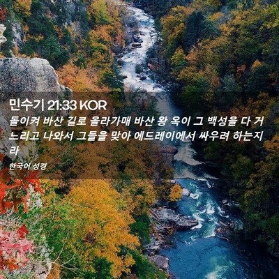 Picture 02 - 민수기 21:33 KOR - 돌이켜 바산 길로 올라가매 바산 왕 - Bible Verse Picture