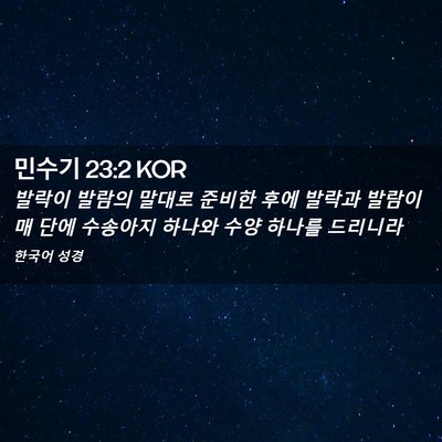 Picture 02 - 민수기 23:2 KOR - 발락이 발람의 말대로 준비한 후에 - Bible Verse Picture