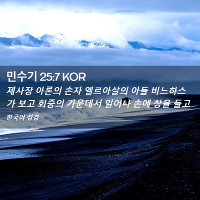 Picture 02 - 민수기 25:7 KOR - 제사장 아론의 손자 엘르아살의 아들 - Bible Verse Picture