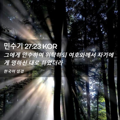 Picture 02 - 민수기 27:23 KOR - 그에게 안수하여 위탁하되 - Bible Verse Picture