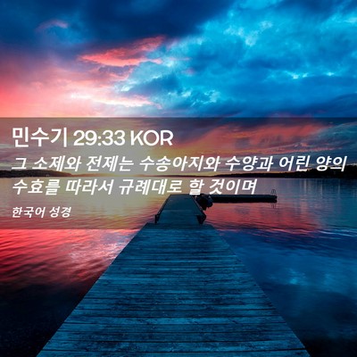 Picture 02 - 민수기 29:33 KOR - 그 소제와 전제는 수송아지와 수양과 - Bible Verse Picture