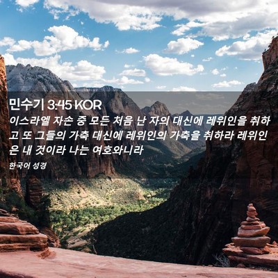 Picture 02 - 민수기 3:45 KOR - 이스라엘 자손 중 모든 처음 난 자의 - Bible Verse Picture