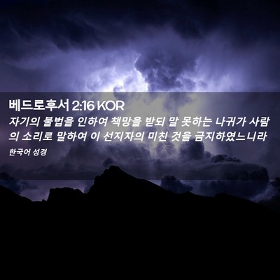Picture 02 - 베드로후서 2:16 KOR - 자기의 불법을 인하여 책망을 받되 - Bible Verse Picture