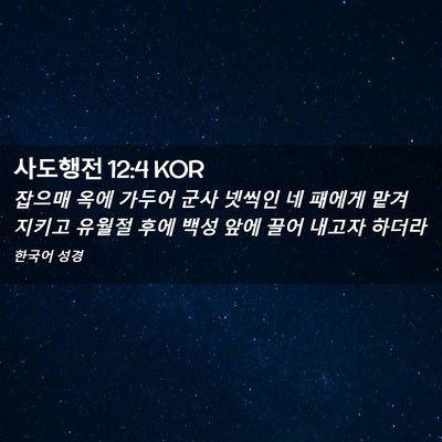 Picture 02 - 사도행전 12:4 KOR - 잡으매 옥에 가두어 군사 넷씩인 네 - Bible Verse Picture