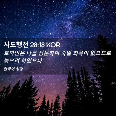 Picture 02 - 사도행전 28:18 KOR - 로마인은 나를 심문하여 죽일 죄목이 - Bible Verse Picture