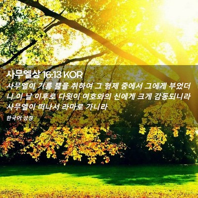 Picture 02 - 사무엘상 16:13 KOR - 사무엘이 기름 뿔을 취하여 그 형제 - Bible Verse Picture