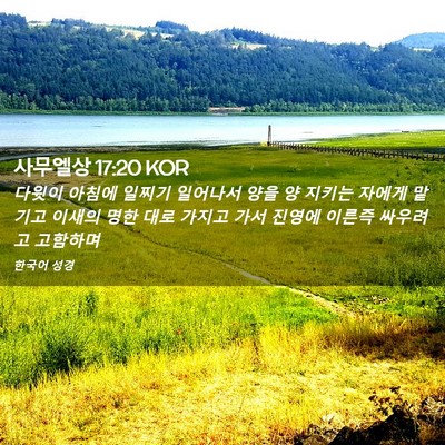 Picture 02 - 사무엘상 17:20 KOR - 다윗이 아침에 일찌기 일어나서 양을 - Bible Verse Picture