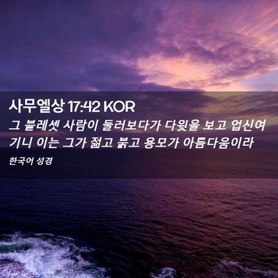 Picture 02 - 사무엘상 17:42 KOR - 그 블레셋 사람이 둘러보다가 다윗을 - Bible Verse Picture