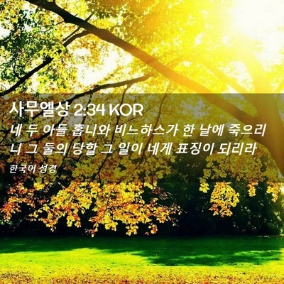 Picture 02 - 사무엘상 2:34 KOR - 네 두 아들 홉니와 비느하스가 한 - Bible Verse Picture