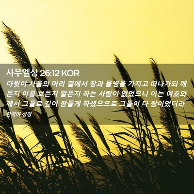 Picture 02 - 사무엘상 26:12 KOR - 다윗이 사울의 머리 곁에서 창과 - Bible Verse Picture