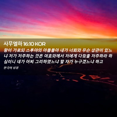 Picture 02 - 사무엘하 16:10 KOR - 왕이 가로되 스루야의 아들들아 내가 - Bible Verse Picture