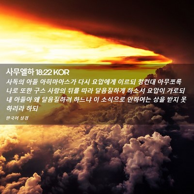 Picture 02 - 사무엘하 18:22 KOR - 사독의 아들 아히마아스가 다시 - Bible Verse Picture