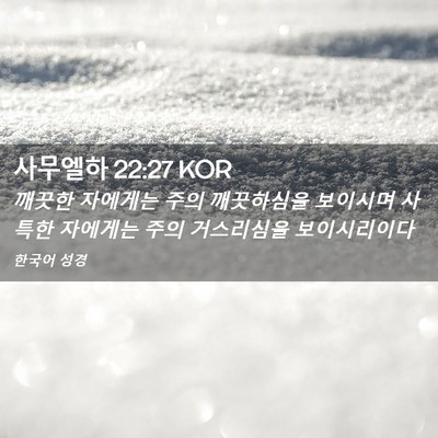Picture 02 - 사무엘하 22:27 KOR - 깨끗한 자에게는 주의 깨끗하심을 - Bible Verse Picture