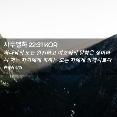 Picture 02 - 사무엘하 22:31 KOR - 하나님의 도는 완전하고 여호와의 - Bible Verse Picture