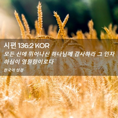 Picture 02 - 시편 136:2 KOR - 모든 신에 뛰어나신 하나님께 - Bible Verse Picture