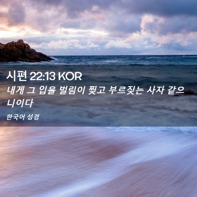 Picture 02 - 시편 22:13 KOR - 내게 그 입을 벌림이 찢고 부르짖는 - Bible Verse Picture
