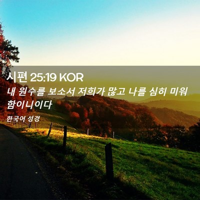 Picture 02 - 시편 25:19 KOR - 내 원수를 보소서 저희가 많고 나를 - Bible Verse Picture