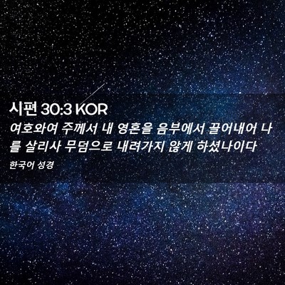 Picture 02 - 시편 30:3 KOR - 여호와여 주께서 내 영혼을 음부에서 - Bible Verse Picture