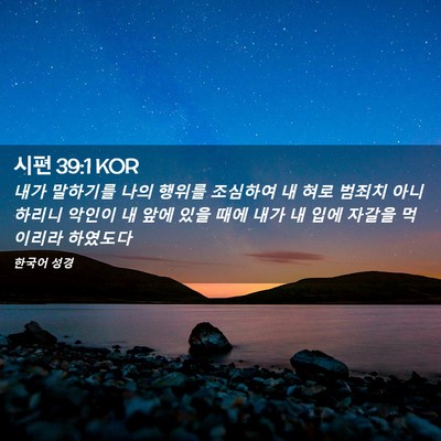 Picture 02 - 시편 39:1 KOR - 내가 말하기를 나의 행위를 조심하여 - Bible Verse Picture