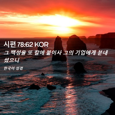 Picture 02 - 시편 78:62 KOR - 그 백성을 또 칼에 붙이사 그의 - Bible Verse Picture