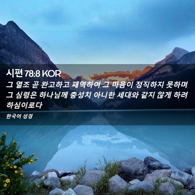 Picture 02 - 시편 78:8 KOR - 그 열조 곧 완고하고 패역하여 그 - Bible Verse Picture