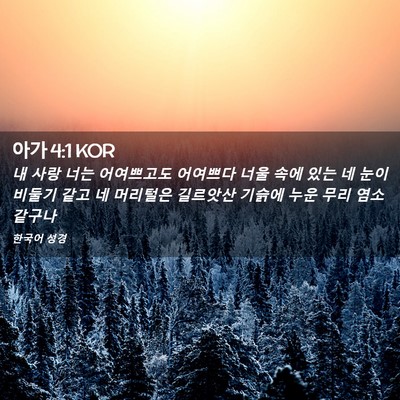 Picture 02 - 아가 4:1 KOR - 내 사랑 너는 어여쁘고도 어여쁘다 - Bible Verse Picture