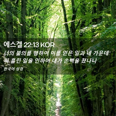 Picture 02 - 에스겔 22:13 KOR - 너의 불의를 행하여 이를 얻은 일과 - Bible Verse Picture