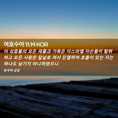 Picture 02 - 여호수아 11:14 KOR - 이 성읍들의 모든 재물과 가축은 - Bible Verse Picture