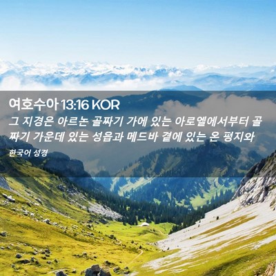 Picture 02 - 여호수아 13:16 KOR - 그 지경은 아르논 골짜기 가에 있는 - Bible Verse Picture