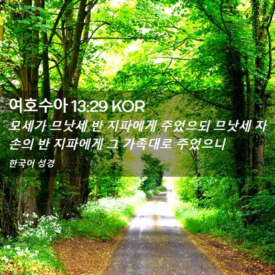 Picture 02 - 여호수아 13:29 KOR - 모세가 므낫세 반 지파에게 주었으되 - Bible Verse Picture