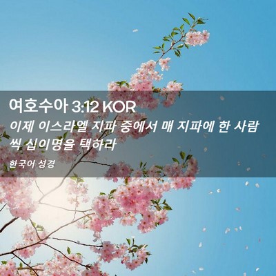 Picture 02 - 여호수아 3:12 KOR - 이제 이스라엘 지파 중에서 매 - Bible Verse Picture