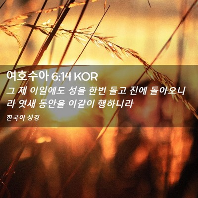 Picture 02 - 여호수아 6:14 KOR - 그 제 이일에도 성을 한번 돌고 진에 - Bible Verse Picture