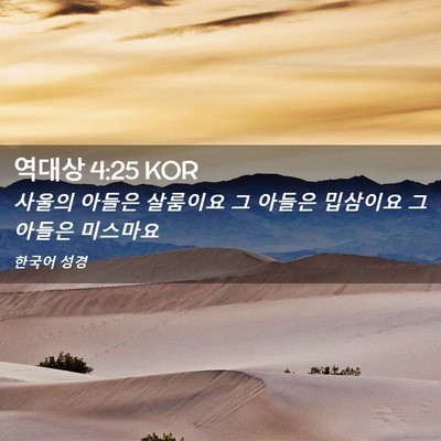 Picture 02 - 역대상 4:25 KOR - 사울의 아들은 살룸이요 그 아들은 - Bible Verse Picture