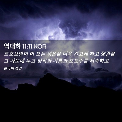 Picture 02 - 역대하 11:11 KOR - 르호보암이 이 모든 성읍을 더욱 - Bible Verse Picture