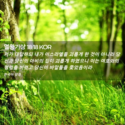 Picture 02 - 열왕기상 18:18 KOR - 저가 대답하되 내가 이스라엘을 - Bible Verse Picture