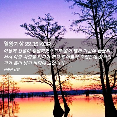 Picture 02 - 열왕기상 22:35 KOR - 이날에 전쟁이 맹렬하였으므로 왕이 - Bible Verse Picture