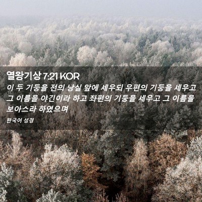 Picture 02 - 열왕기상 7:21 KOR - 이 두 기둥을 전의 낭실 앞에 세우되 - Bible Verse Picture