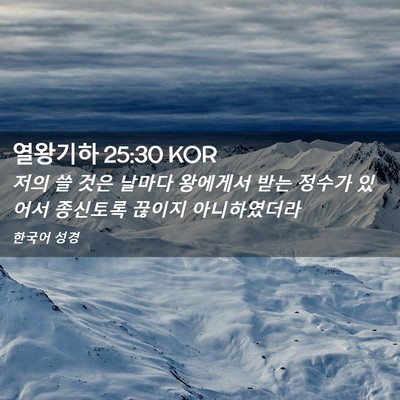 Picture 02 - 열왕기하 25:30 KOR - 저의 쓸 것은 날마다 왕에게서 받는 - Bible Verse Picture
