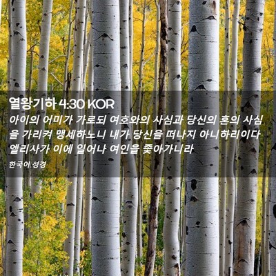 Picture 02 - 열왕기하 4:30 KOR - 아이의 어미가 가로되 여호와의 - Bible Verse Picture