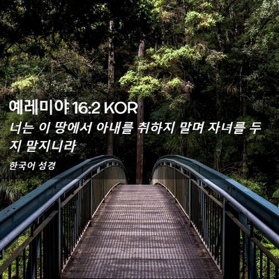 Picture 02 - 예레미야 16:2 KOR - 너는 이 땅에서 아내를 취하지 말며 - Bible Verse Picture